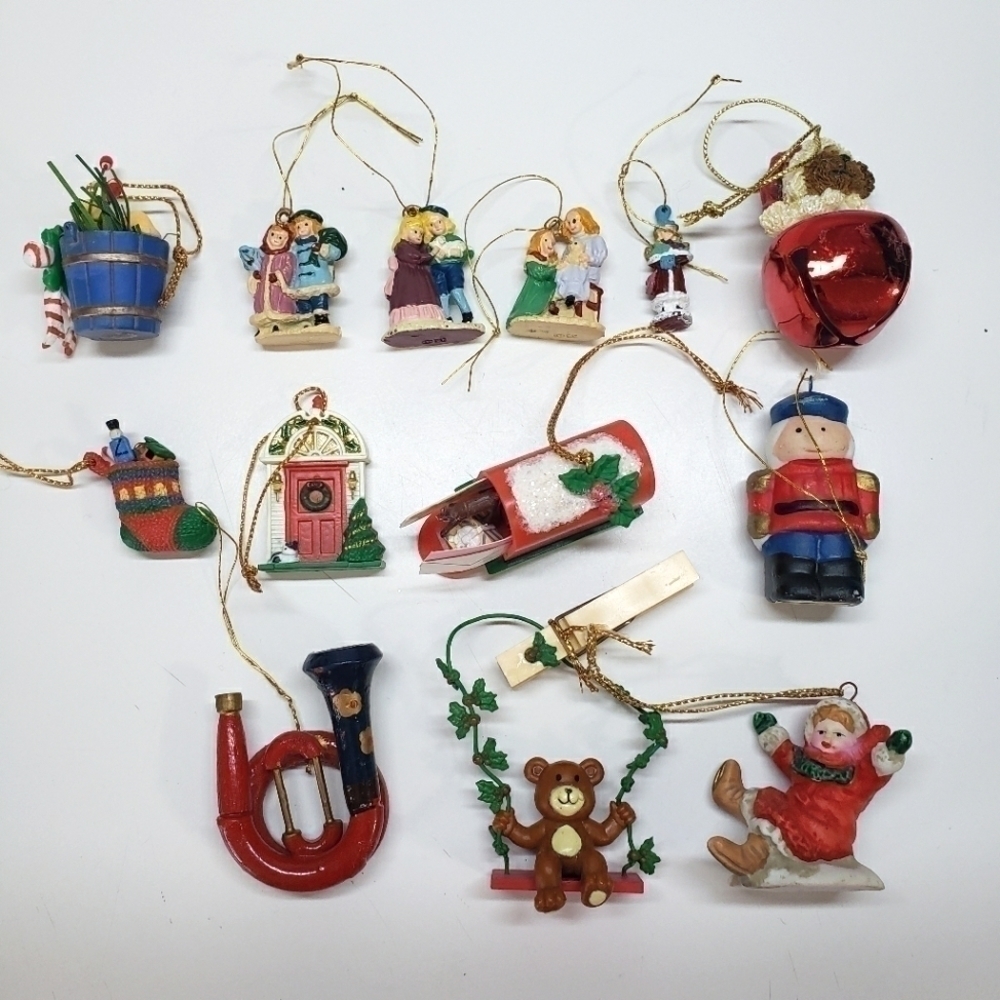 VINTAGE Mini Miniature Ornament Lot Nutcracker Bear Carolers Ceramic